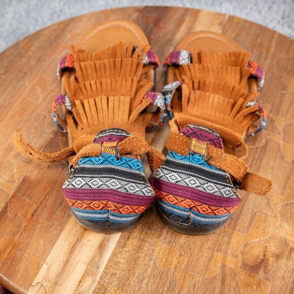 MINNETONKA Maui Arizona Print Fringe Suede Sandal 71302 Wo's 6 Brown & Multi - Picture 3 of 5
